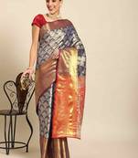 Silk Land  Navy Blue  Woven Design Brocade Saree 