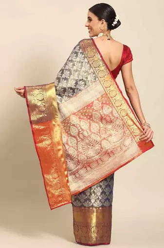 Silk Land  Navy Blue  Woven Design Brocade Saree 