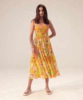 Yellow ahana floral printed cami dress 1