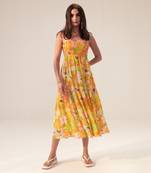 Yellow ahana floral printed cami dress
