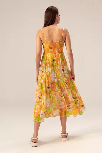 Yellow ahana floral printed cami dress