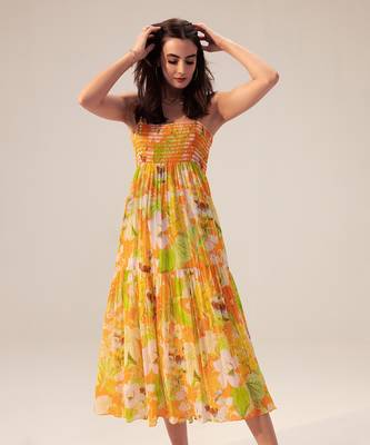 Yellow ahana floral printed cami dress 3