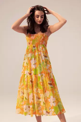 Yellow ahana floral printed cami dress