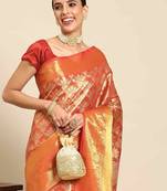 Silk Land  Red  Woven Design Brocade Saree 