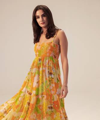 Yellow ahana floral printed cami dress 4