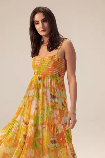 Yellow ahana floral printed cami dress