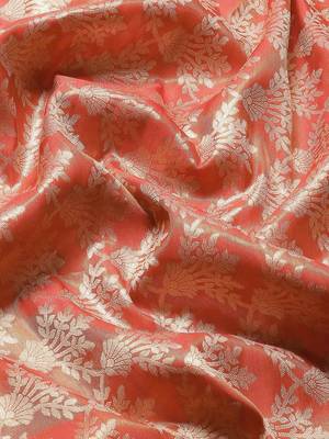 Silk Land  Red  Woven Design Brocade Saree  3