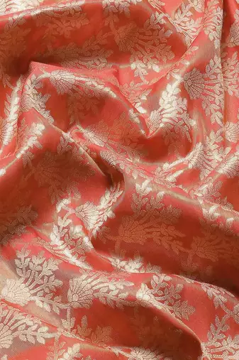 Silk Land  Red  Woven Design Brocade Saree 