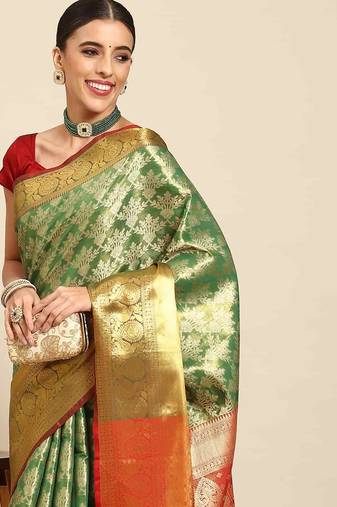 Silk Land  Green  Woven Design Brocade Saree 