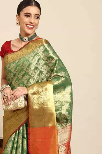 Silk Land  Green  Woven Design Brocade Saree 