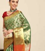 Silk Land  Green  Woven Design Brocade Saree 
