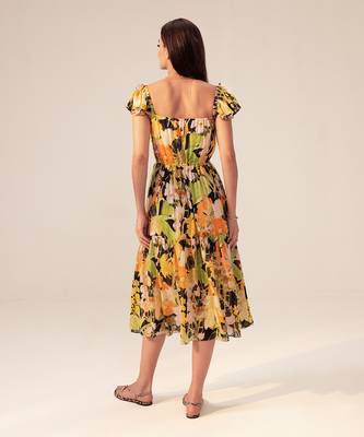 Black camellia floral printed midi dress 5