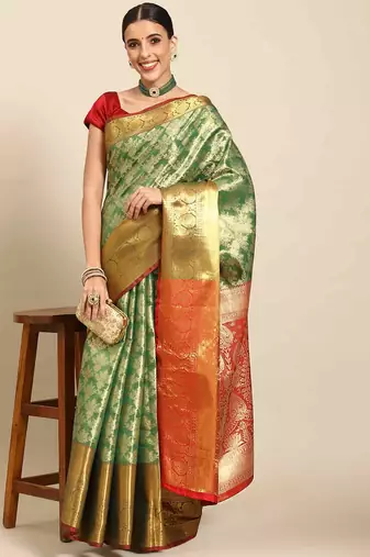 Silk Land  Green  Woven Design Brocade Saree 