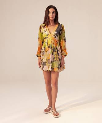 Black camellia floral printed short dress 1