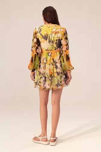Black camellia floral printed short dress