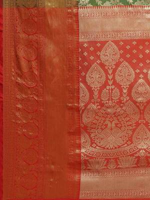 Silk Land  Green  Woven Design Brocade Saree  5