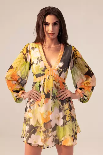 Black camellia floral printed short dress