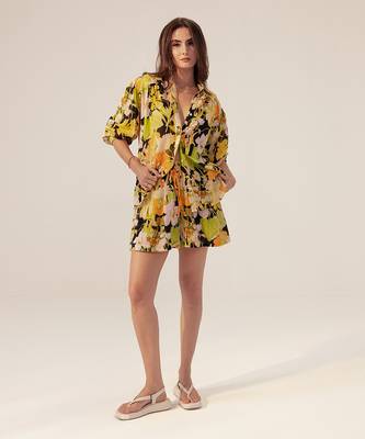 Black camellia floral printed co-ord set 1