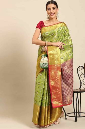 Silk Land  Green  Woven Design Brocade Saree 