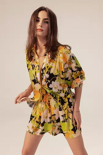 Black camellia floral printed co-ord set