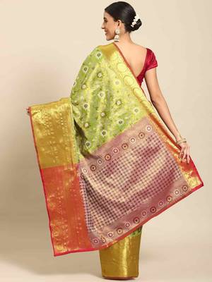 Silk Land  Green  Woven Design Brocade Saree  2