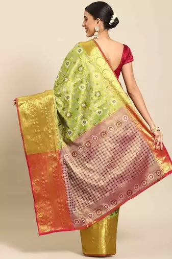 Silk Land  Green  Woven Design Brocade Saree 