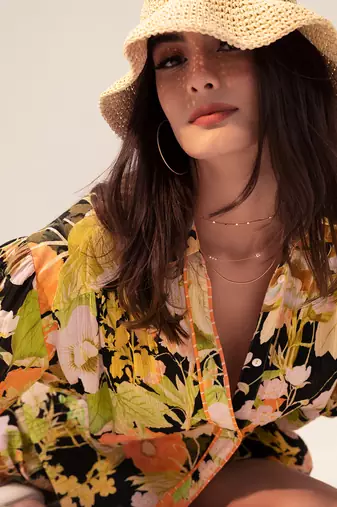 Black camellia floral printed co-ord set