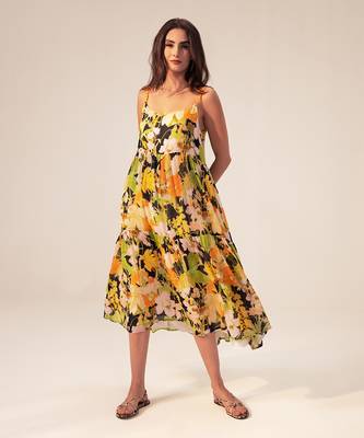 Black camellia floral printed tiered cami dress 1