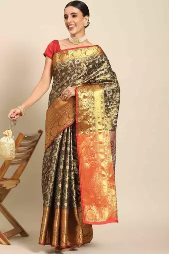 Silk Land  Black  Woven Design Brocade Saree 
