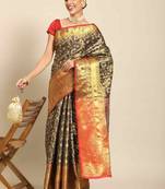 Silk Land  Black  Woven Design Brocade Saree 