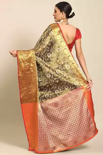 Silk Land  Black  Woven Design Brocade Saree 
