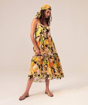 Black camellia floral printed tiered cami dress 4