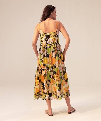 Black camellia floral printed tiered cami dress 5