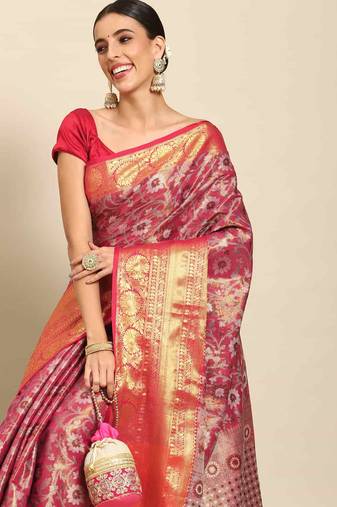 Silk Land  Pink  Woven Design Brocade Saree 