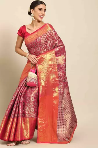 Silk Land  Pink  Woven Design Brocade Saree 