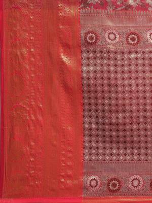 Silk Land  Pink  Woven Design Brocade Saree  5