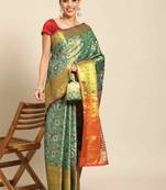 Silk Land  Teal  Woven Design Brocade Saree 