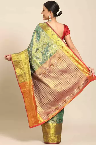 Silk Land  Teal  Woven Design Brocade Saree 