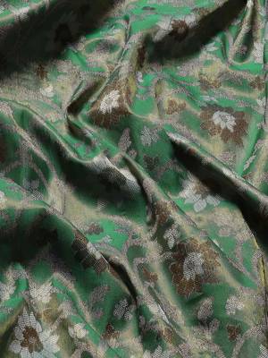 Silk Land  Teal  Woven Design Brocade Saree  5