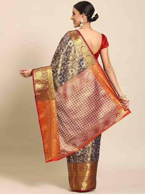 Silk Land  Navy Blue  Woven Design Brocade Saree  2