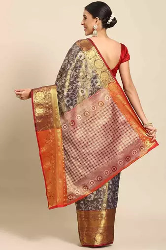 Silk Land  Navy Blue  Woven Design Brocade Saree 