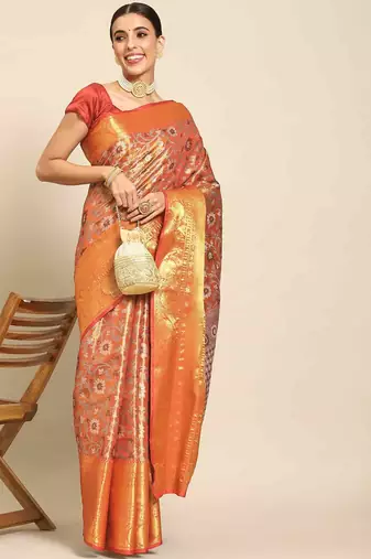 Silk Land  Red  Woven Design Brocade Saree 