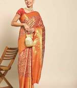 Silk Land  Red  Woven Design Brocade Saree 