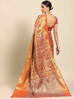 Silk Land  Red  Woven Design Brocade Saree  2