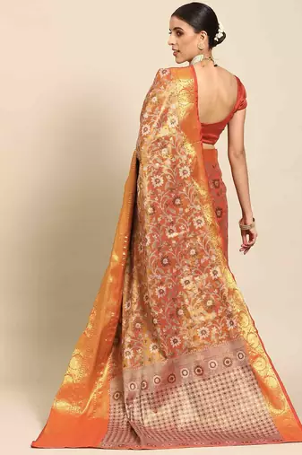 Silk Land  Red  Woven Design Brocade Saree 