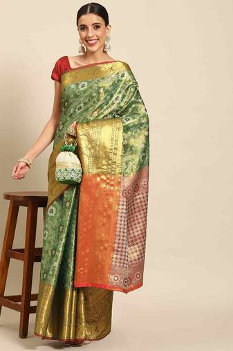 Silk Land  Green  Woven Design Brocade Saree 