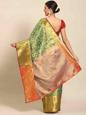 Silk Land  Green  Woven Design Brocade Saree  2
