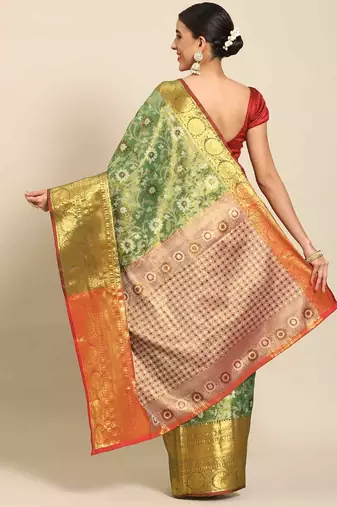 Silk Land  Green  Woven Design Brocade Saree 
