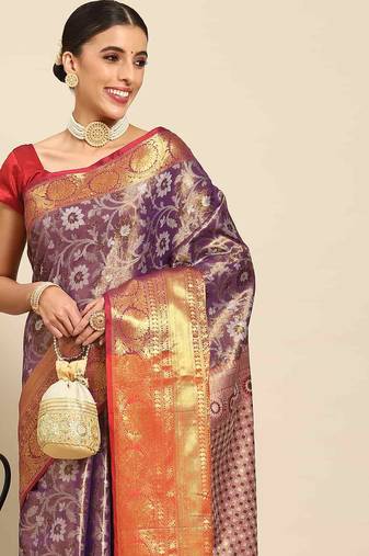 Silk Land  Purple  Woven Design Brocade Saree 