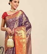 Silk Land  Purple  Woven Design Brocade Saree 